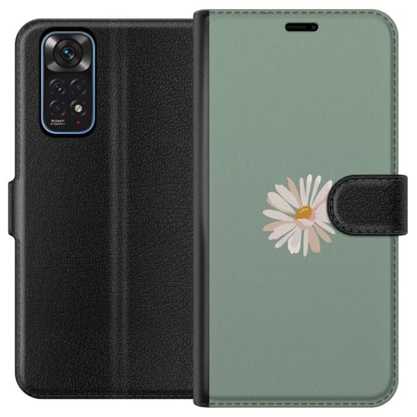 Xiaomi Redmi Note 11 Lommeboketui Grønn Minimalblomst - stilren blomst på grønn bakgrunn