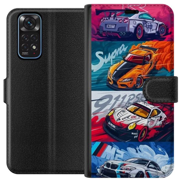Xiaomi Redmi Note 11 Plånboksfodral Fartfyllda Bilar – tecknat mönster med action