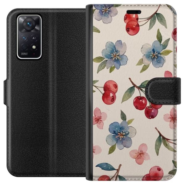 Xiaomi Redmi Note 11 Pro 5G Lommeboketui Bær & Blomster - mønster med blå blomster og skogsbær