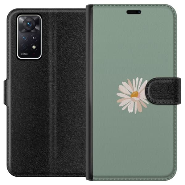 Xiaomi Redmi Note 11 Pro 5G Lommeboketui Grønn Minimalblomst - stilren blomst på grønn bakgrunn
