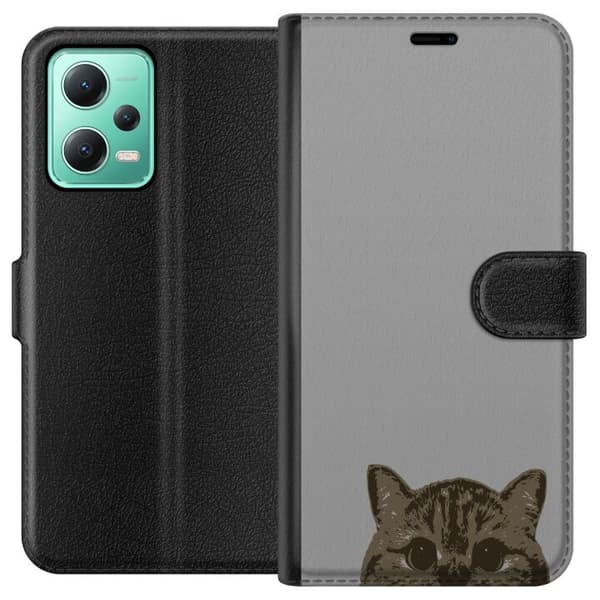 Xiaomi Redmi Note 12 Lommeboketui Grå Kattblikk - stilren katte design med grå bakgrunn
