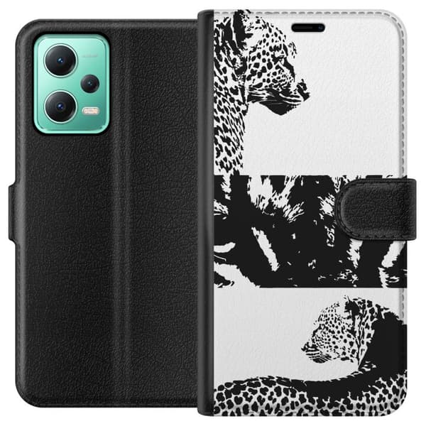 Xiaomi Redmi Note 12 Plånboksfodral Leopard Faces – trendigt mönster med leopardansikten
