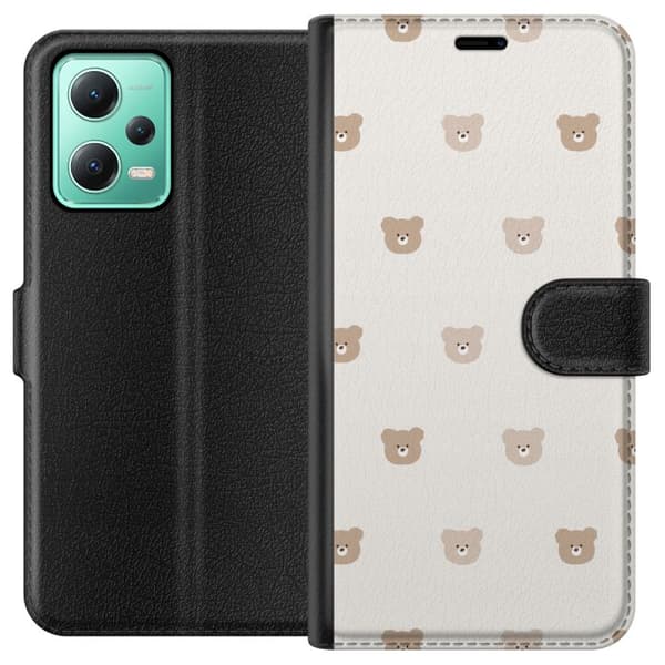 Xiaomi Redmi Note 12 Plånboksfodral Teddy Background – gulliga nallar mot mjuk bakgrund