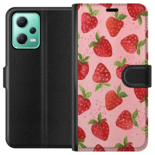 Xiaomi Redmi Note 12 Lommeboketui Jordbærdrømmer - Retro-stil jordbærmønster