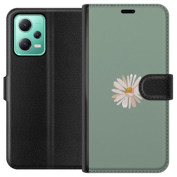 Xiaomi Redmi Note 12 Plånboksfodral Grön Minimalblomma – stilren blomma på grön bakgrund