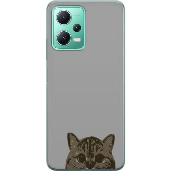 Xiaomi Redmi Note 12 Genomskinligt Skal Grå Kattblick – stilren kattdesign med grå bakgrund