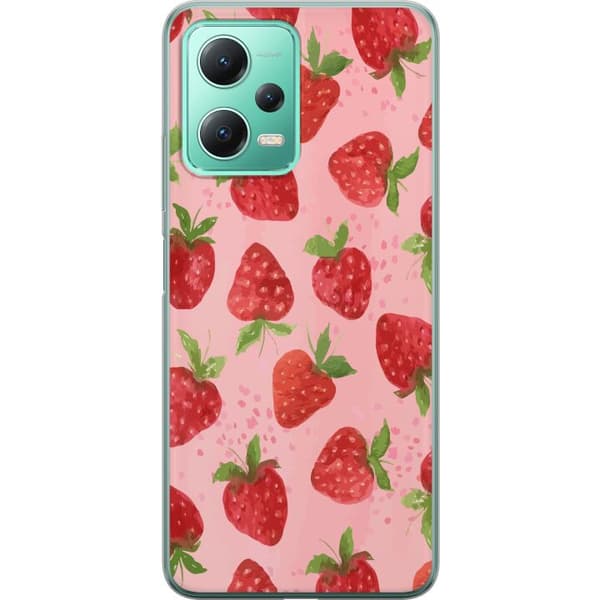 Xiaomi Redmi Note 12 Genomskinligt Skal Strawberry Dreams – jordgubbsmönster i retrostil