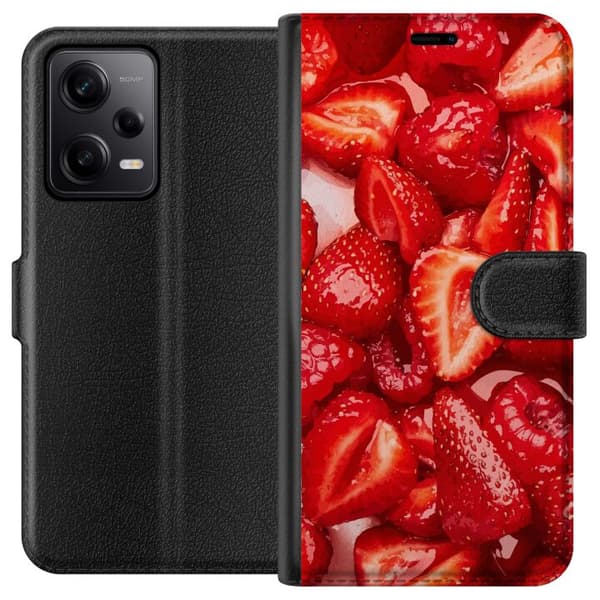 Xiaomi Redmi Note 12 Pro Plånboksfodral Jordgubbsmönster – sött motiv med sommarkänsla