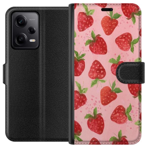 Xiaomi Redmi Note 12 Pro Plånboksfodral Strawberry Dreams – jordgubbsmönster i retrostil