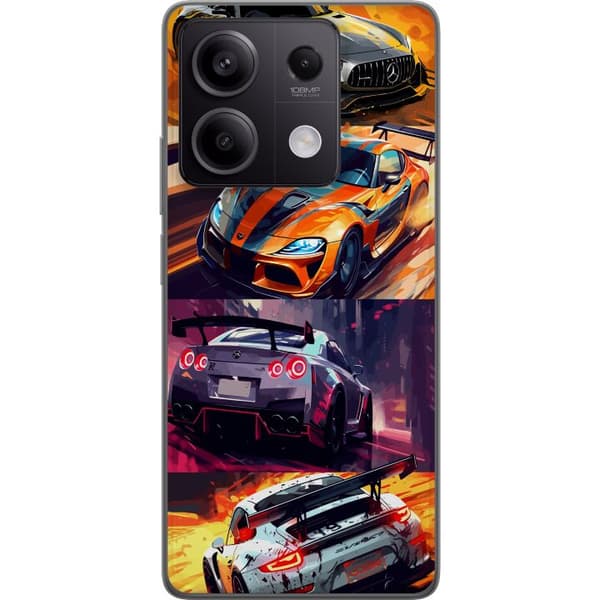 Xiaomi Redmi Note 13 Gjennomsiktig deksel Rallyfeber - intensivt motiv med rallybiler