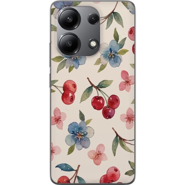Xiaomi Redmi Note 13 4G Gjennomsiktig deksel Bær & Blomster - mønster med blå blomster og skogsbær