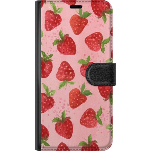 Xiaomi Redmi Note 14 Plånboksfodral Strawberry Dreams – jordgubbsmönster i retrostil