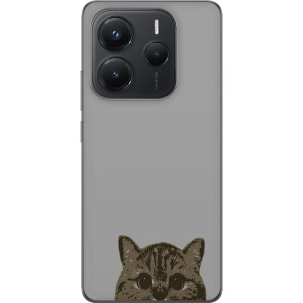 Xiaomi Redmi Note 14 Gjennomsiktig deksel Grå Kattblikk - stilren katte design med grå bakgrunn