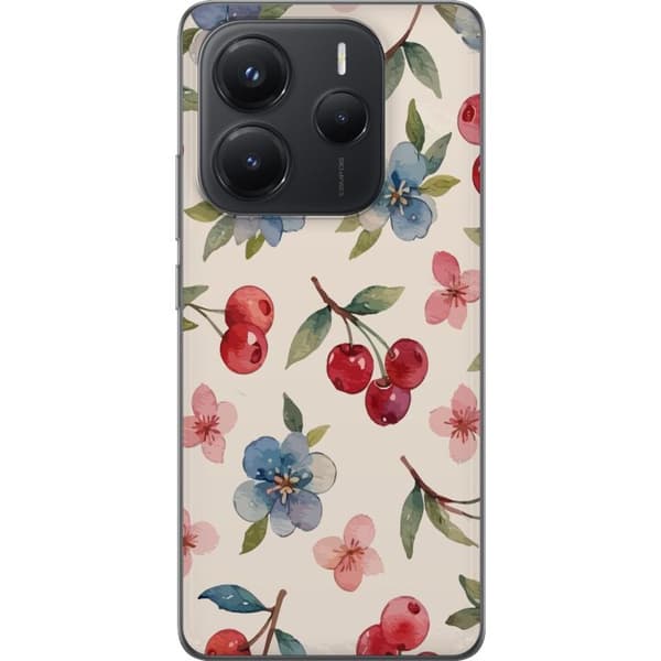 Xiaomi Redmi Note 14 Genomskinligt Skal Bär & Blommor – mönster med blå blommor och skogsbär