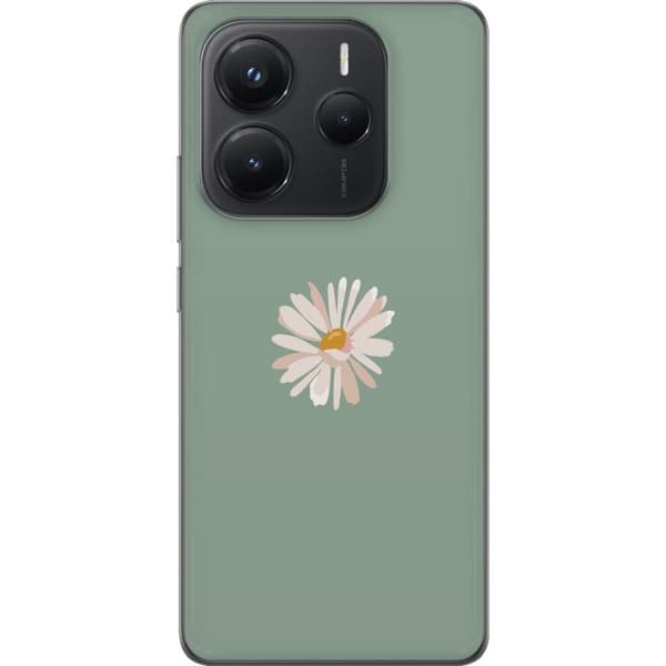 Xiaomi Redmi Note 14 Genomskinligt Skal Grön Minimalblomma – stilren blomma på grön bakgrund