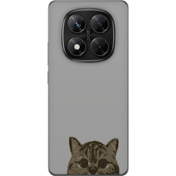 Xiaomi Redmi Note 14 Pro Genomskinligt Skal Grå Kattblick – stilren kattdesign med grå bakgrund
