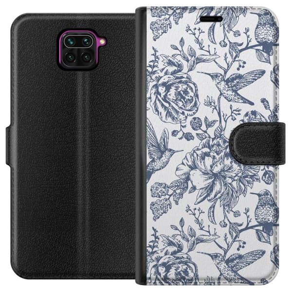 Xiaomi Redmi Note 9 Lompakkokotelo Kukat & Linnut - Romanttinen Vintage-tyylinen Kuviointi