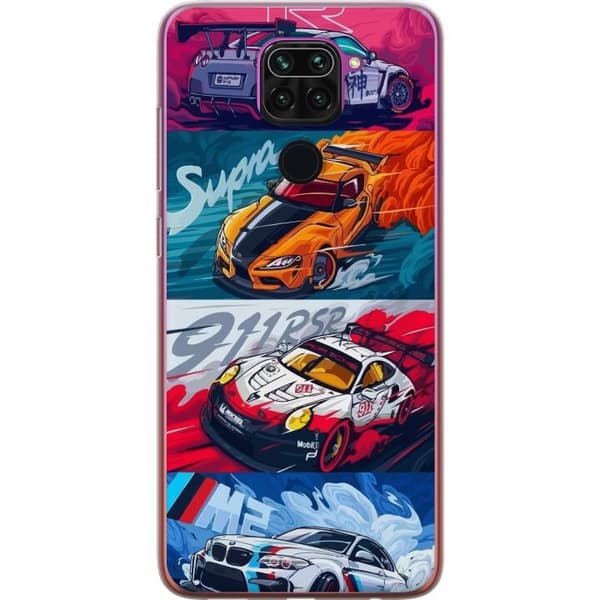 Xiaomi Redmi Note 9 Läpinäkyvä kuori Nopeat Autot - Piirretty Kuvio Toiminnalla