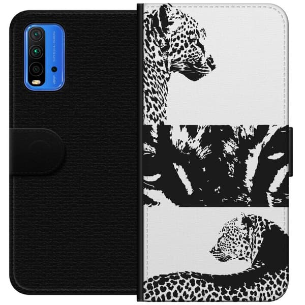 Xiaomi Redmi Note 9 4G Lompakkokotelo Leopard Faces