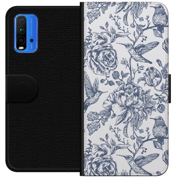 Xiaomi Redmi Note 9 4G Lompakkokotelo Kukat & Linnut - Romanttinen Vintage-tyylinen Kuviointi