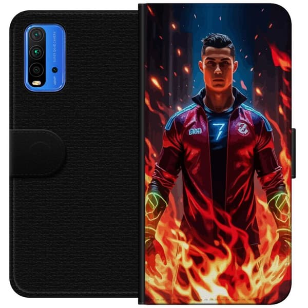 Xiaomi Redmi Note 9 4G Lompakkokotelo Ronaldo Inferno - jalkapallolegenda liekeissä