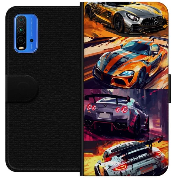 Xiaomi Redmi Note 9 4G Lompakkokotelo Ralli kuume - vauhdikas teema ralliautoilla