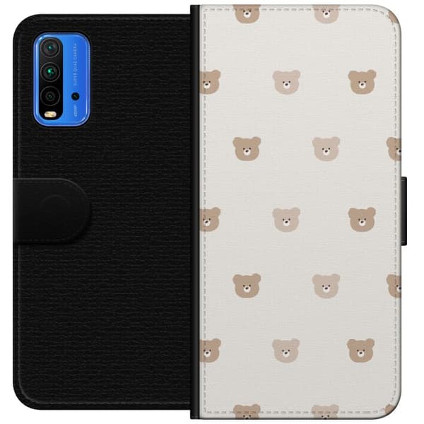 Xiaomi Redmi Note 9 4G Plånboksfodral Teddy Background – gulliga nallar mot mjuk bakgrund