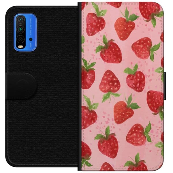 Xiaomi Redmi Note 9 4G Lompakkokotelo Mansikkahaaveet - Retrot tyyli mansikkakuviointi