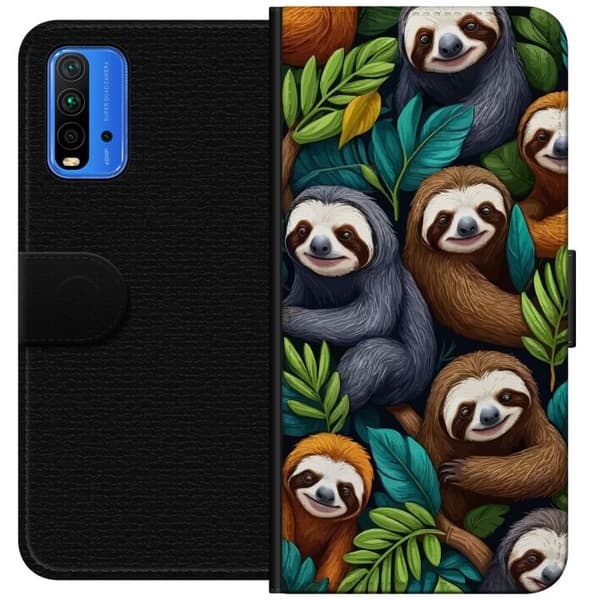 Xiaomi Redmi Note 9 4G Lompakkokotelo Sengångarstil - rentoutunut muotoilu söpöllä laiskiaalla