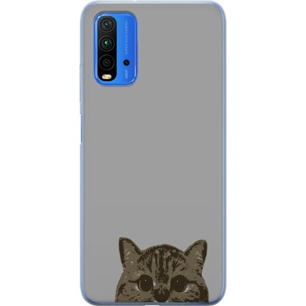 Xiaomi Redmi Note 9 4G Läpinäkyvä kuori Harmaa kissan katse - tyylikäs kissa suunnittelu harmaalla taustalla