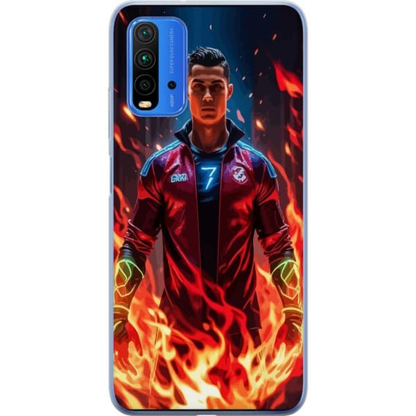 Xiaomi Redmi Note 9 4G Gennemsigtig cover Ronaldo Inferno - fodboldhelt i flammer