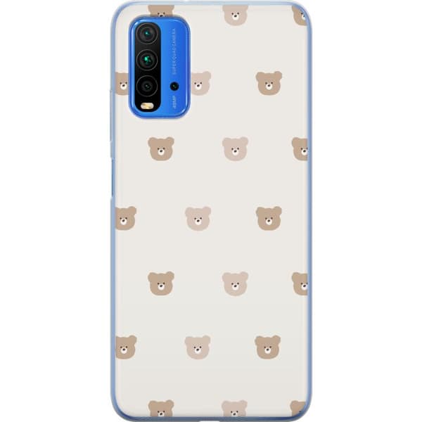 Xiaomi Redmi Note 9 4G Läpinäkyvä kuori Teddy-tausta - söpöt teddykarhut pehmeällä taustalla