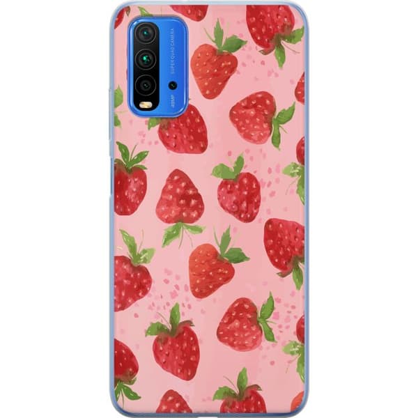 Xiaomi Redmi Note 9 4G Genomskinligt Skal Strawberry Dreams – jordgubbsmönster i retrostil