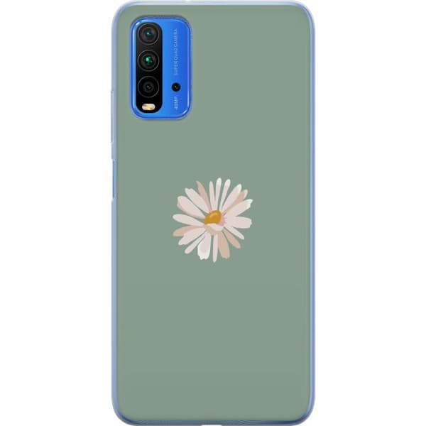 Xiaomi Redmi Note 9 4G Läpinäkyvä kuori Vihreä Minimalikukka - tyylikäs kukka vihreällä taustalla