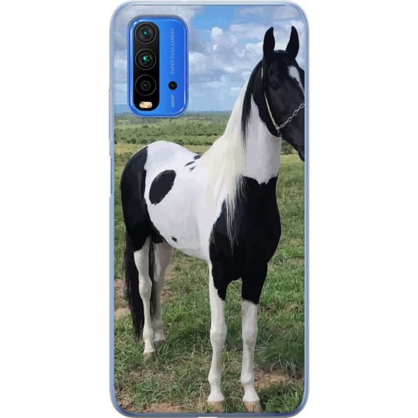 Xiaomi Redmi Note 9 4G Gennemsigtig cover Hestemagi - stiliseret hest i en rolig farveskala