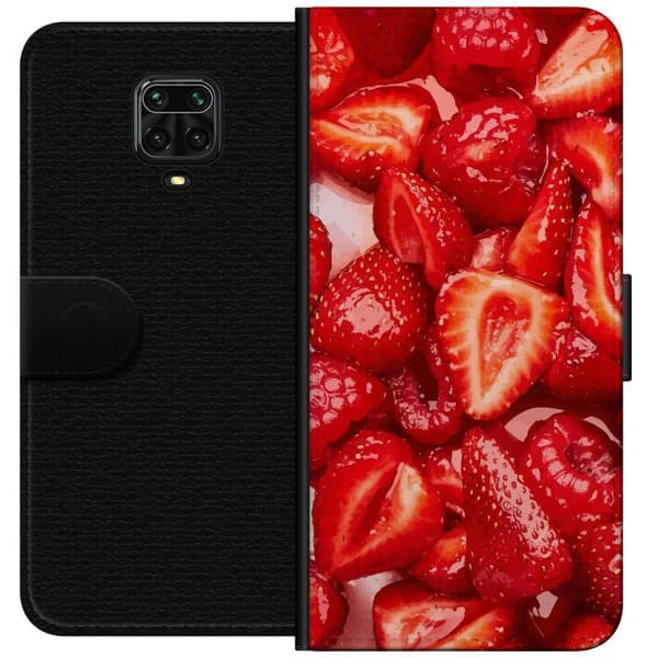 Xiaomi Redmi Note 9S Tegnebogsetui Jordbærmønster - sødt motiv med sommerstemning