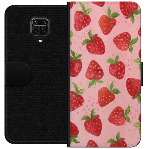 Xiaomi Redmi Note 9S Plånboksfodral Strawberry Dreams – jordgubbsmönster i retrostil