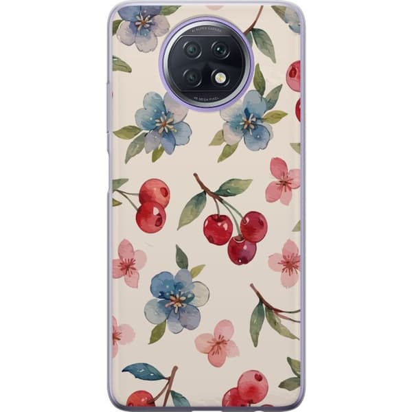 Xiaomi Redmi Note 9T Gjennomsiktig deksel Bær & Blomster - mønster med blå blomster og skogsbær