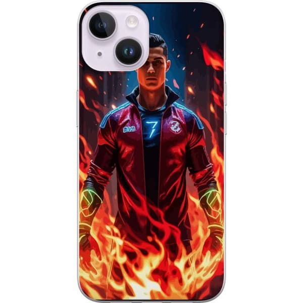 Apple iPhone 15 Gennemsigtig cover Ronaldo Inferno - fodboldhelt i flammer