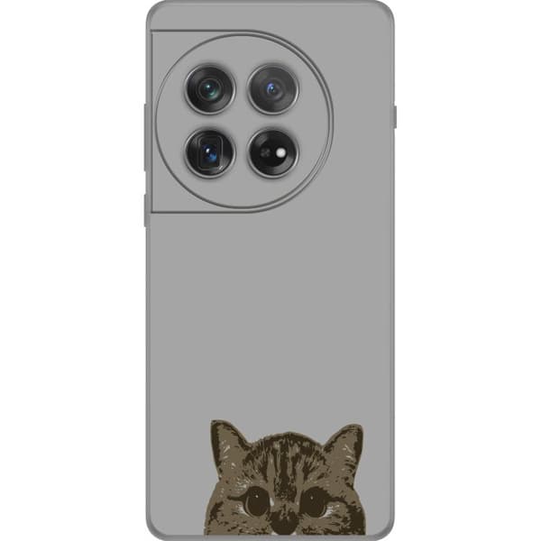 OnePlus 12 Gennemsigtig cover Grå Katteblik - stilfuld kat design med grå baggrund