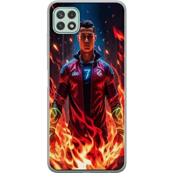 Samsung Galaxy A22 5G Läpinäkyvä kuori Ronaldo Inferno - jalkapallolegenda liekeissä