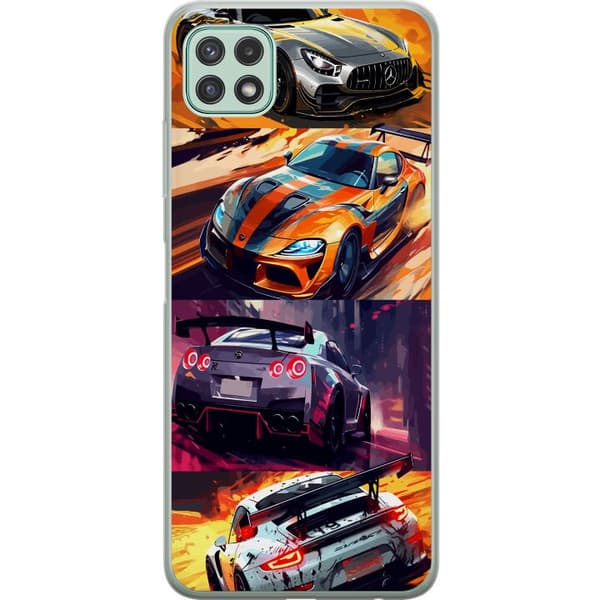 Samsung Galaxy A22 5G Genomskinligt Skal Rally Fever – fartfyllt motiv med rallybilar