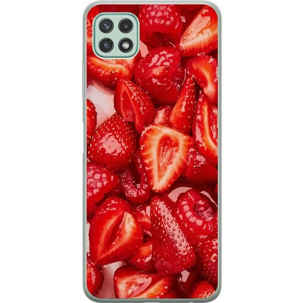 Samsung Galaxy A22 5G Läpinäkyvä kuori Mansikkakuviointi - makea motiivi kesäfiiliksellä