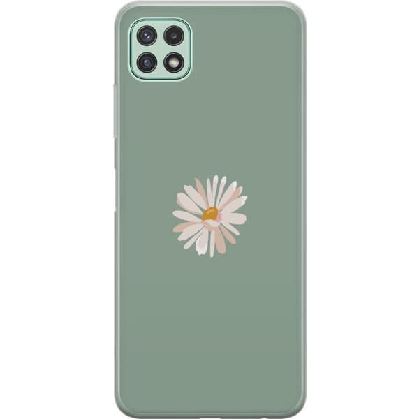 Samsung Galaxy A22 5G Genomskinligt Skal Grön Minimalblomma – stilren blomma på grön bakgrund
