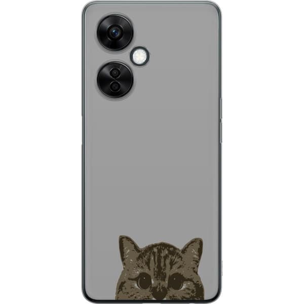 OnePlus Nord CE 3 Lite Läpinäkyvä kuori Harmaa kissan katse - tyylikäs kissa suunnittelu harmaalla taustalla