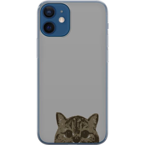 Apple iPhone 12 mini Gennemsigtig cover Grå Katteblik - stilfuld kat design med grå baggrund