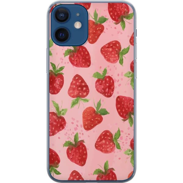 Apple iPhone 12 mini Gennemsigtig cover Jordbærdrømme - Retro-stil jordbærmønster