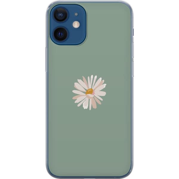 Apple iPhone 12 mini Gjennomsiktig deksel Grønn Minimalblomst - stilren blomst på grønn bakgrunn
