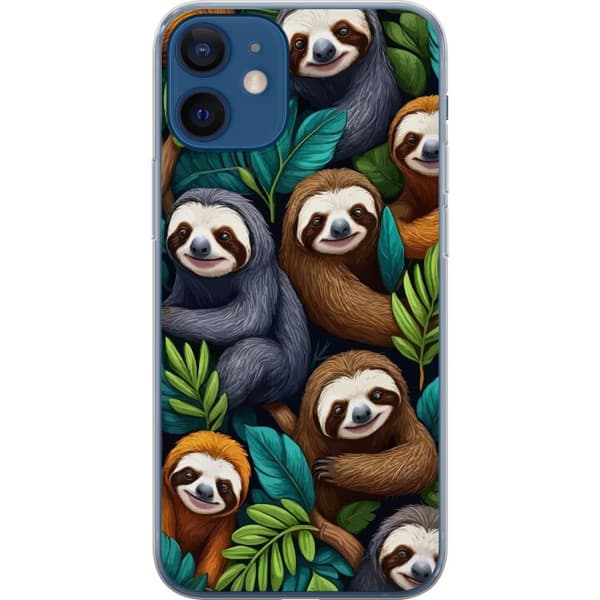 Apple iPhone 12 mini Gennemsigtig cover Sengångarstil - afslappet motiv med sød dovendyr