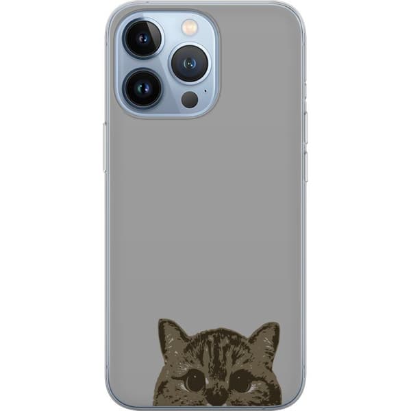 Apple iPhone 13 Pro Gennemsigtig cover Grå Katteblik - stilfuld kat design med grå baggrund